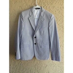 Brooks Brothers Seersucker Cotton Blue White Medium Womens Lined 2 Button Blazer